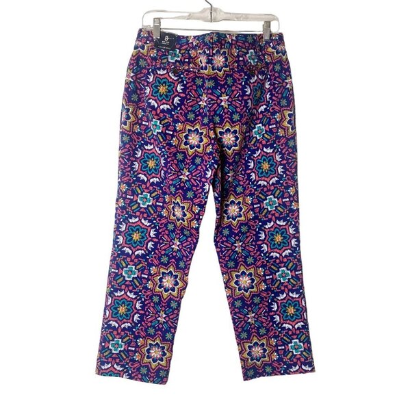 Lands End Chino Pants Mid-Rise Straight Leg Colorful Aztec Tile Print Size 8 New - Picture 3 of 12